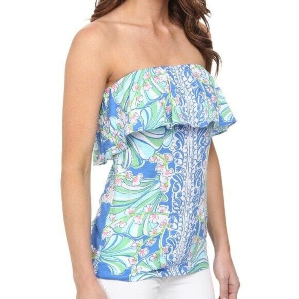 ⬇️$60 Lilly Pulitzer Tube Top Bay Blue Coast Print